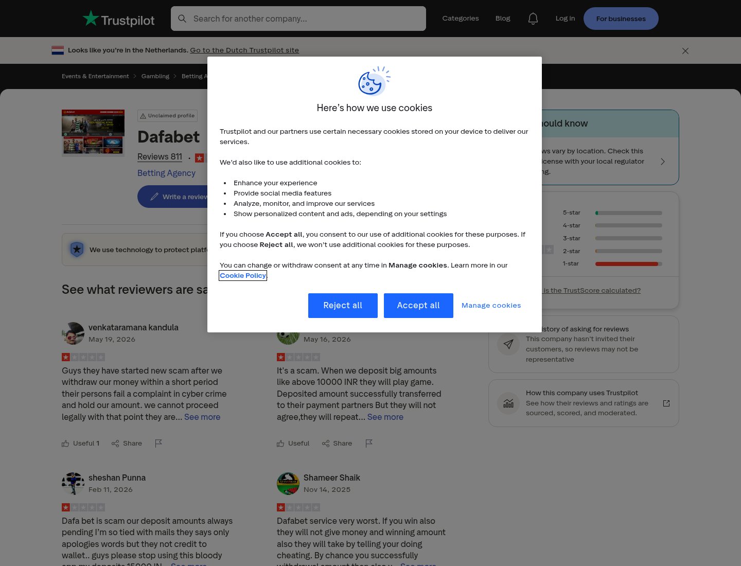 Tangkapan sumber konteks berisi laporan pengguna tentang dafabet.com