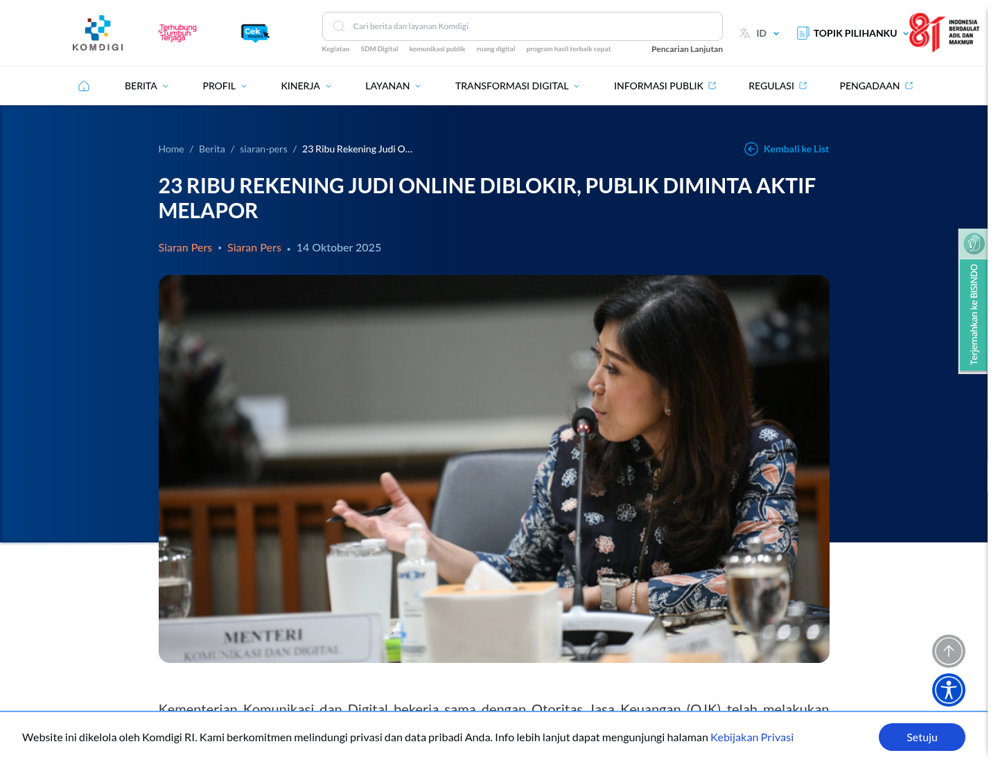 Capture sumber pemerintah tentang pelaporan judi online