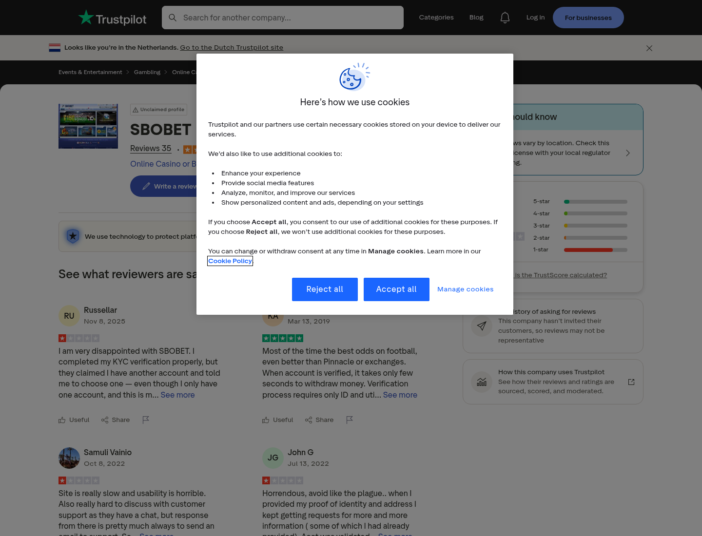 Tangkapan konteks ulasan pengguna untuk domain SBOBET