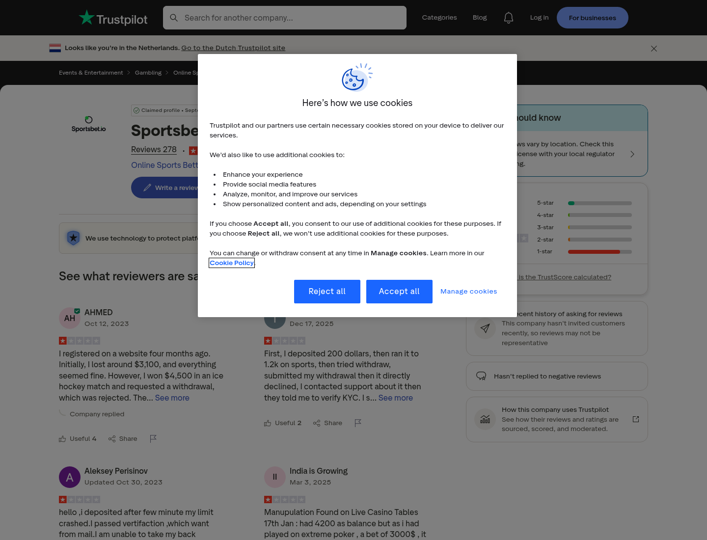 Tangkapan konteks ulasan pengguna mengenai Sportsbet.io