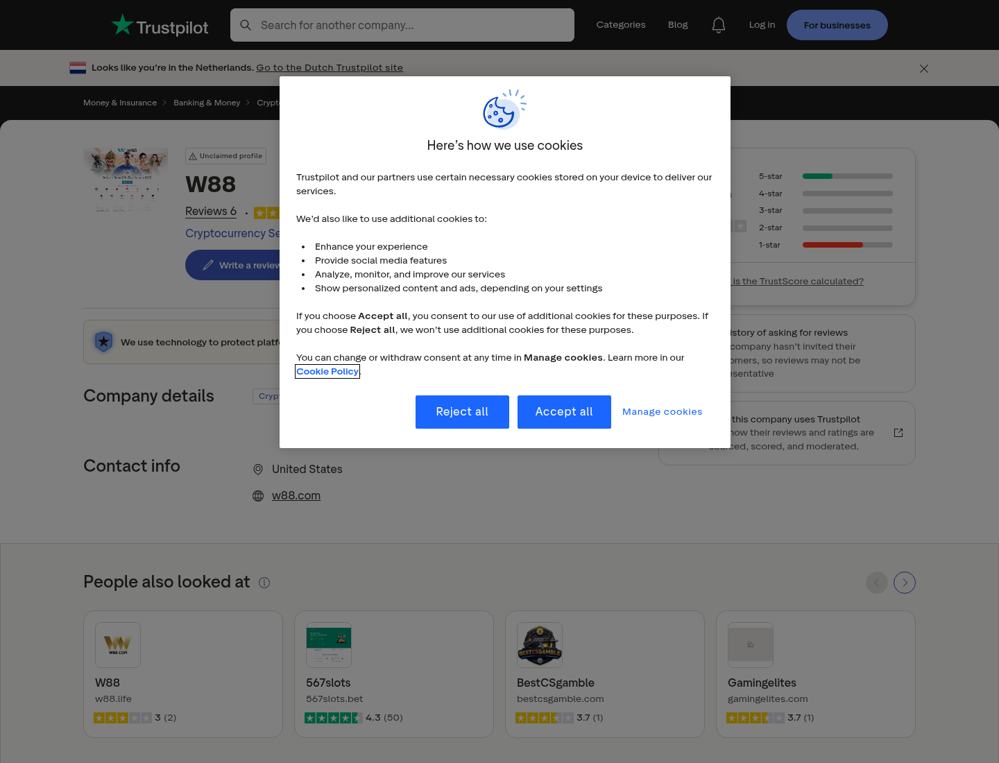 Tangkapan konteks laporan pengguna mengenai w88.com